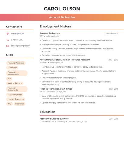 Account Technician Resume