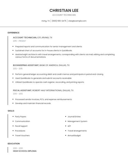 Account Technician Resume