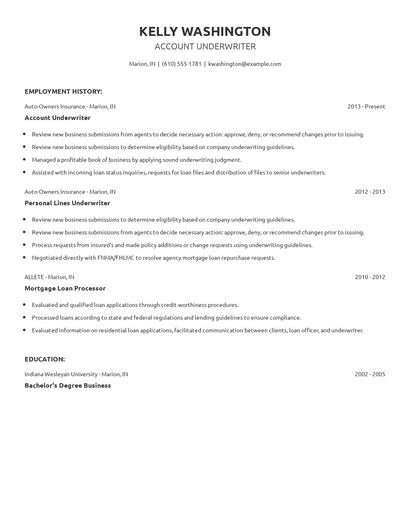 Account Underwriter Resume