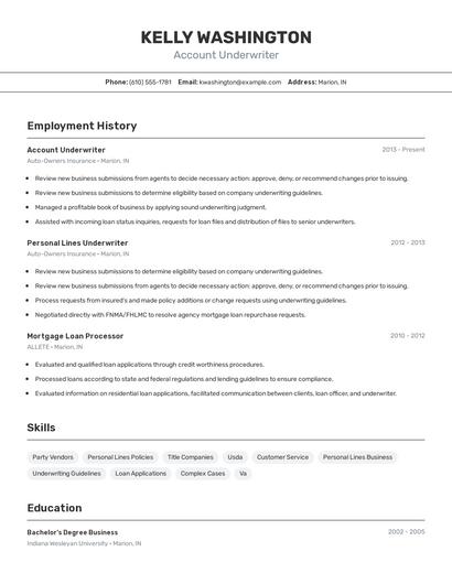 Account Underwriter Resume