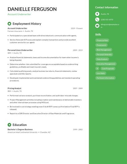 Account Underwriter Resume