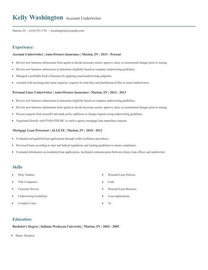 Account Underwriter Resume