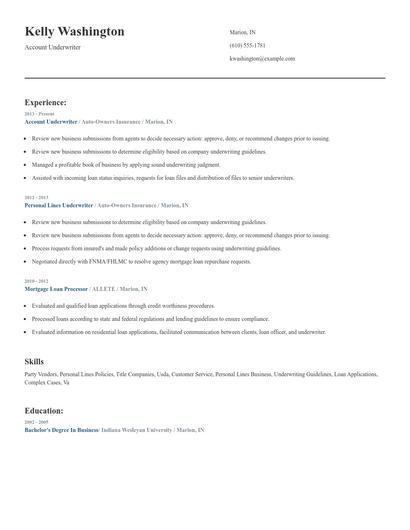 Account Underwriter Resume
