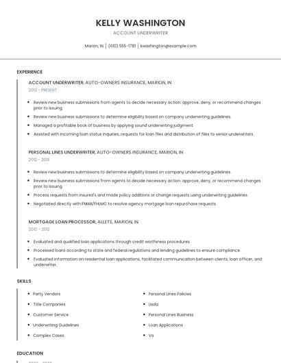 Account Underwriter Resume