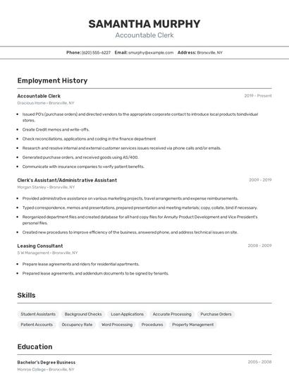 Accountable Clerk Resume