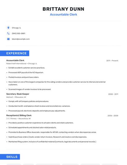Accountable Clerk Resume