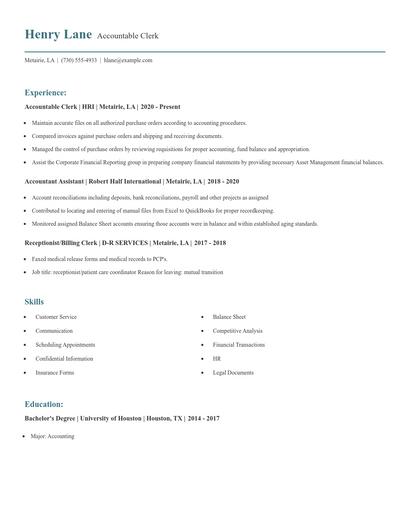 Accountable Clerk Resume