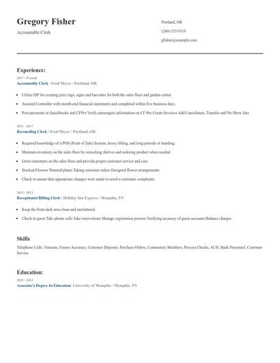 Accountable Clerk Resume