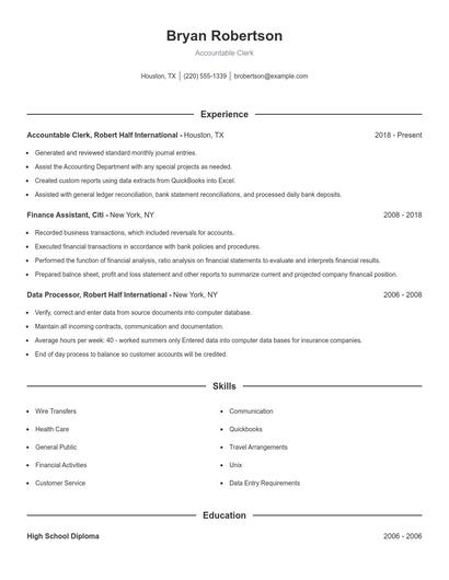 Accountable Clerk Resume
