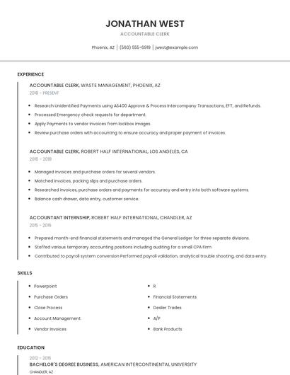 Accountable Clerk Resume