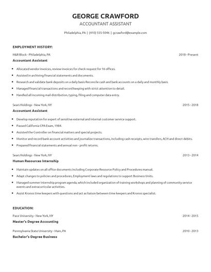 Accountant Assistant Resume