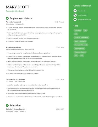 Accountant Assistant Resume