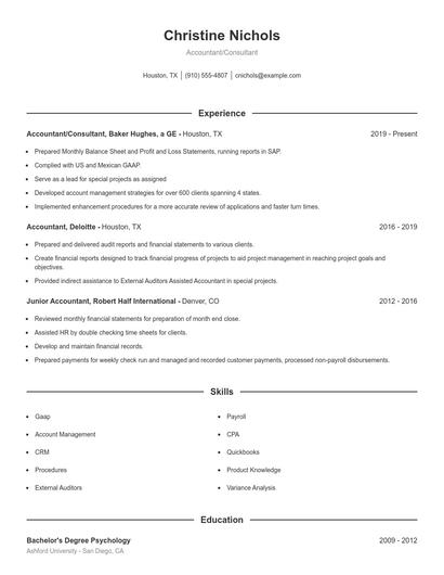 Accountant/Consultant Resume