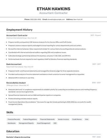 Accountant-Contractor Resume
