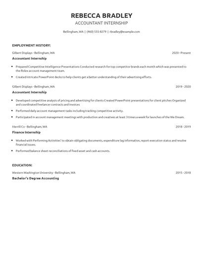 Accountant Internship Resume