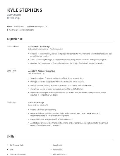 Accountant Internship Resume