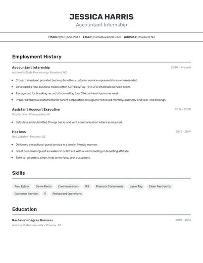 Accountant Internship Resume