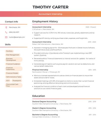 Accountant Internship Resume