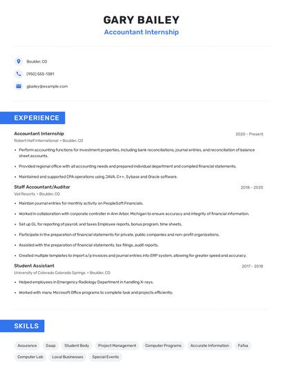 Accountant Internship Resume