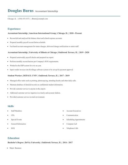 Accountant Internship Resume