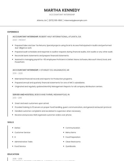 Accountant Internship Resume