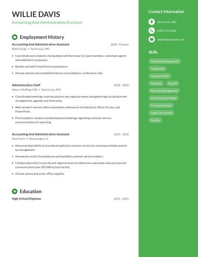 Accounting And Administrative Assistant Resume