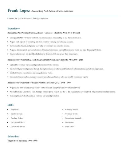 Accounting And Administrative Assistant Resume