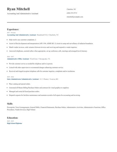 Accounting And Administrative Assistant Resume