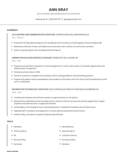 Accounting And Administrative Assistant Resume