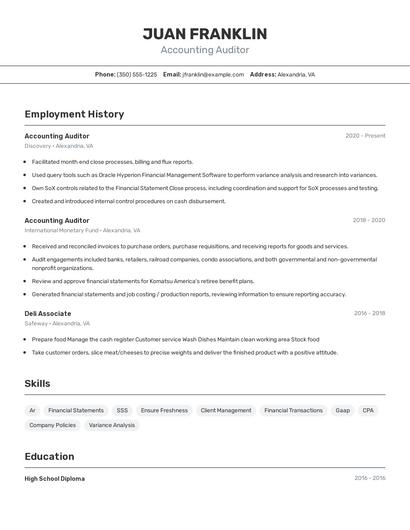 Accounting Auditor Resume