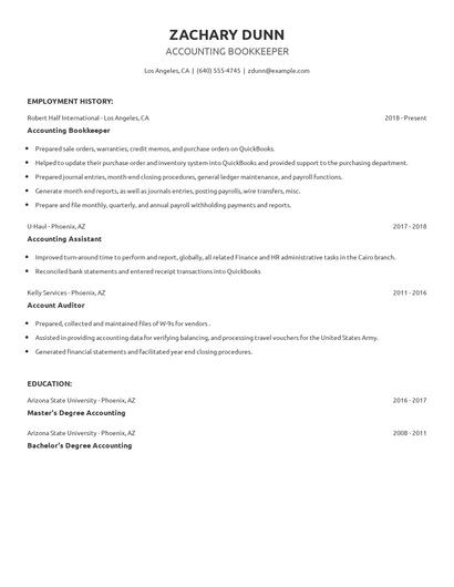 Accounting Bookkeeper Resume