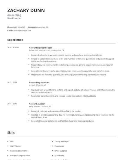 Accounting Bookkeeper Resume
