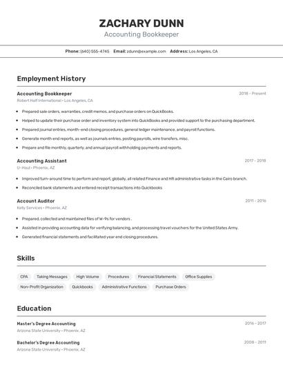 Accounting Bookkeeper Resume
