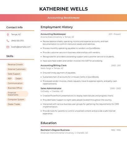 Accounting Bookkeeper Resume