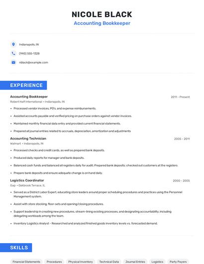 Accounting Bookkeeper Resume