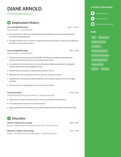 Accounting Bookkeeper Resume