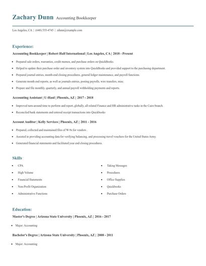 Accounting Bookkeeper Resume