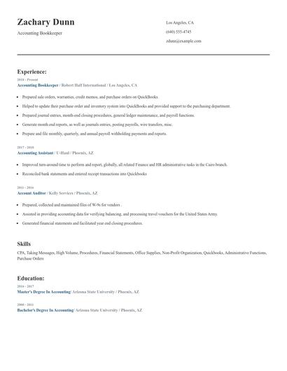 Accounting Bookkeeper Resume