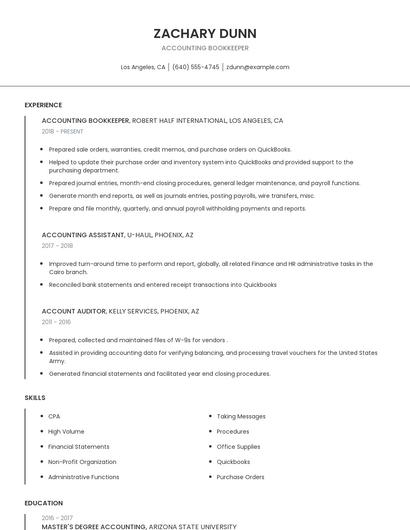 Accounting Bookkeeper Resume