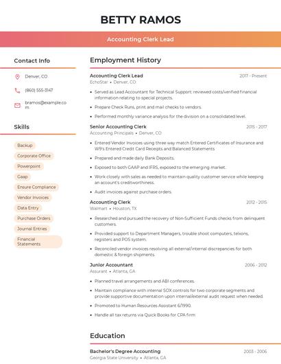 Accounting Clerk Lead Resume