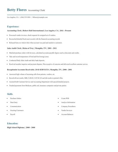 Accounting Clerk Resume