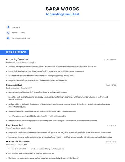 Accounting Consultant Resume
