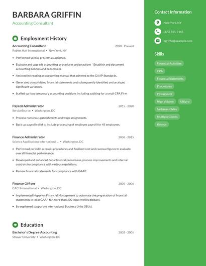 Accounting Consultant Resume