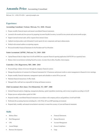 Accounting Consultant Resume