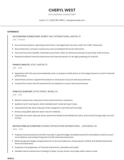 Accounting Consultant Resume