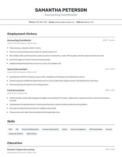 Accounting Coordinator Resume