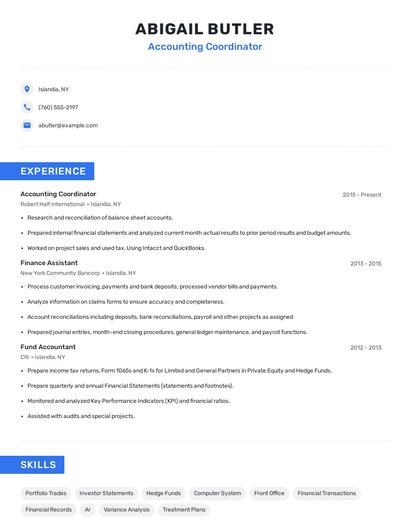 Accounting Coordinator Resume
