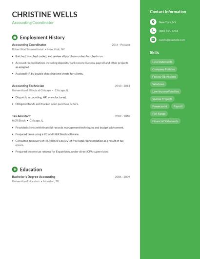 Accounting Coordinator Resume