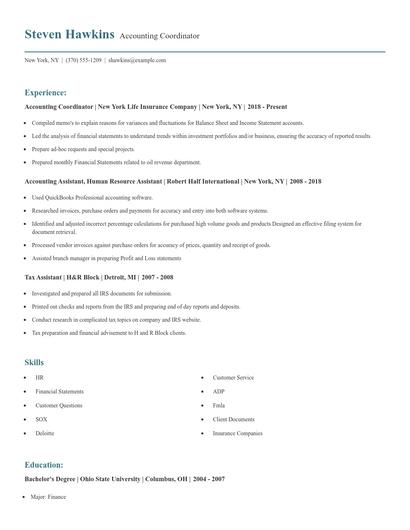 Accounting Coordinator Resume