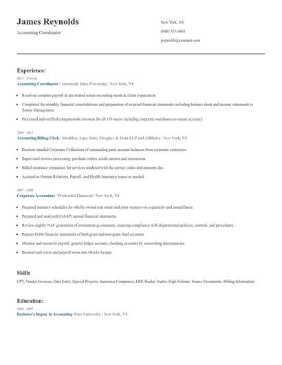 Accounting Coordinator Resume